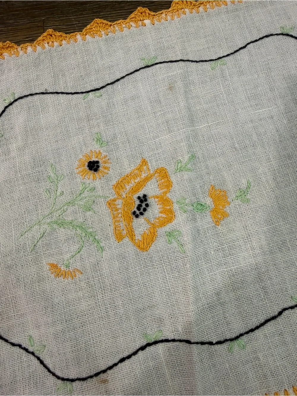 Hand-Embroidered Yellow Floral Linen Small Placemats - Set of 2